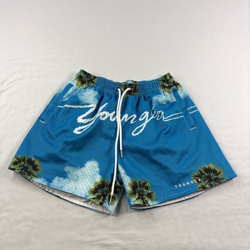 Young LA Shorts Mens Small Mesh After Party Athletic Gym Block Party Gym Graphic
